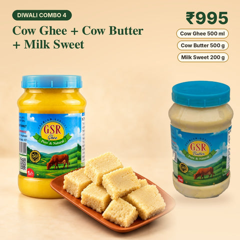 GSR Diwali Combo 4: Cow Ghee 500 ml, Cow Butter 500 g and Milk Sweet 200 g, ₹995